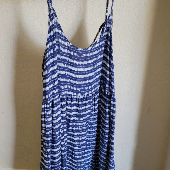 ROXY Dress Medium Blue White Sundress Cover Up Womens Mini Summer Short - Picture 2 of 4
